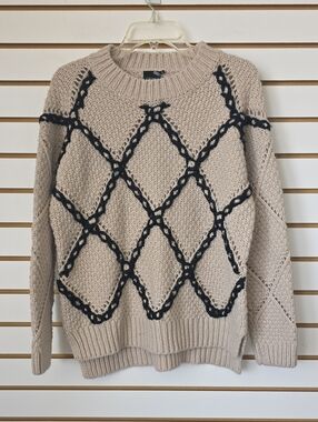 Knit Sweater with Black Diamond Lattice Med